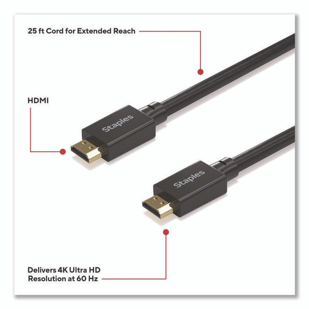 STAPLES BRANDS GROUP TECH ST62476 HDMI to HDMI Audio/Video Cable, 25 ft, Black