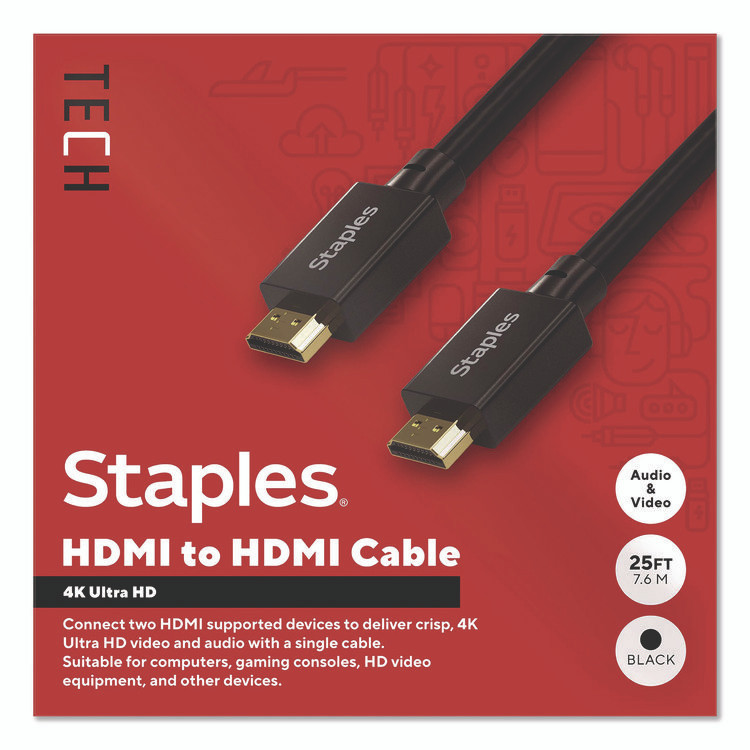 STAPLES BRANDS GROUP TECH ST62476 HDMI to HDMI Audio/Video Cable, 25 ft, Black