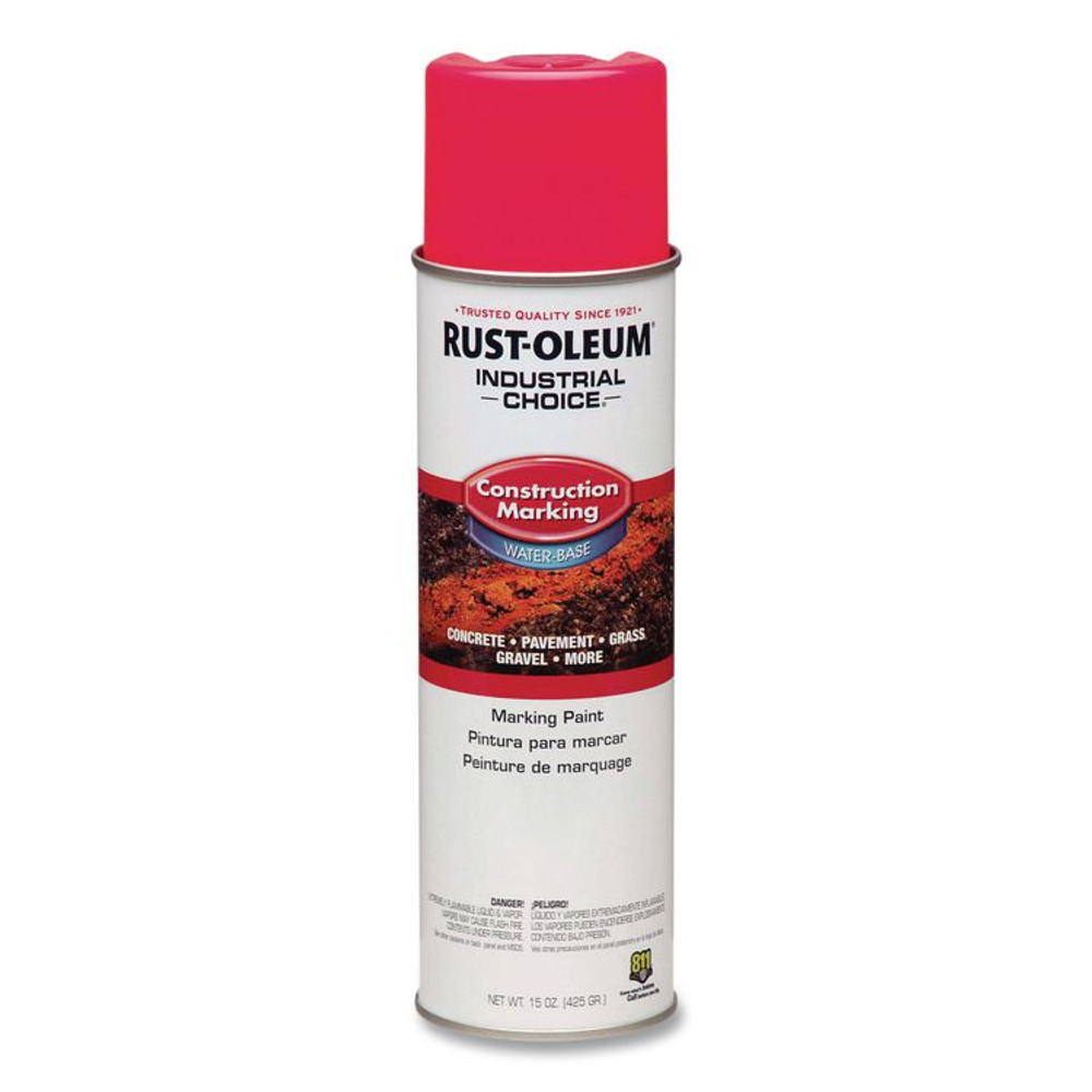 RUST-OLEUM CORPORATION 264702 Industrial Choice M1400 System Water-Based Construction Marking Paint, Gloss Fluorescent Pink, 17 oz Aerosol Can, 12/Carton