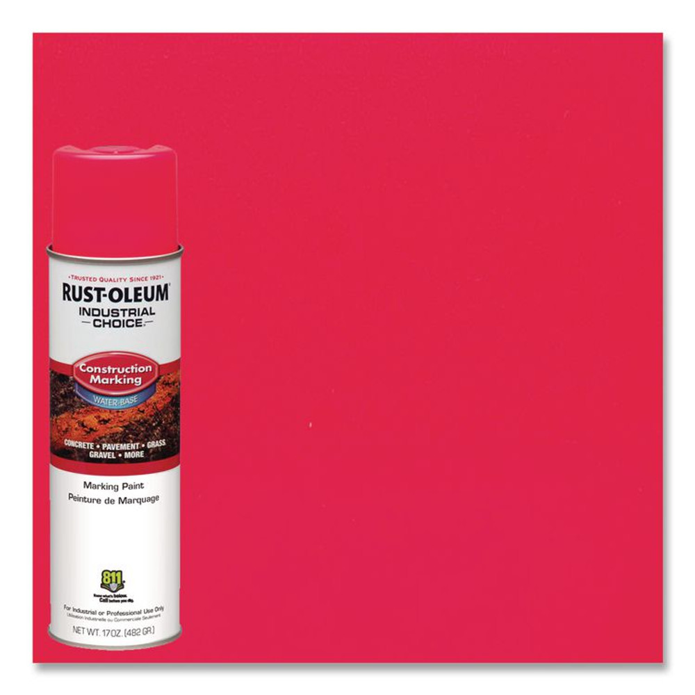 RUST-OLEUM CORPORATION 264702 Industrial Choice M1400 System Water-Based Construction Marking Paint, Gloss Fluorescent Pink, 17 oz Aerosol Can, 12/Carton