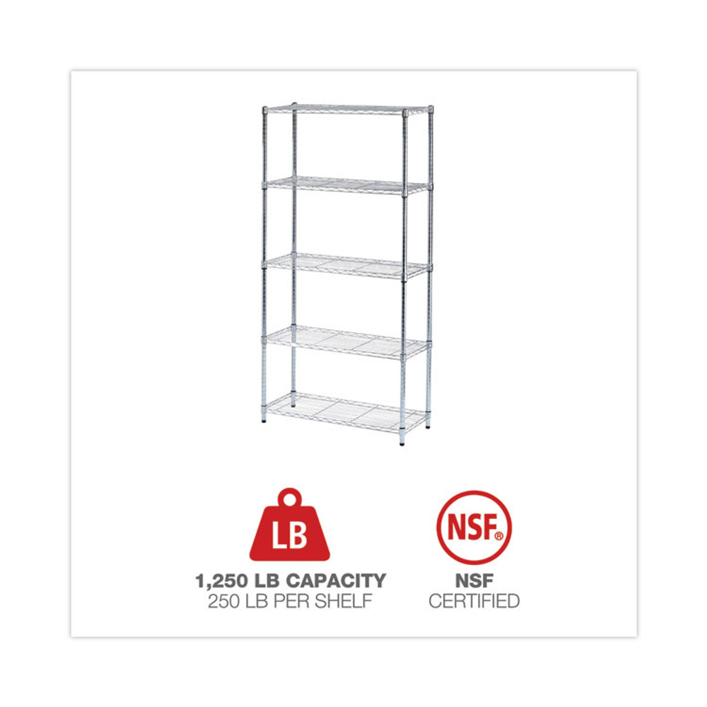 ALERA SW853614SR Residential Wire Shelving, Five-Shelf, 36w x 14d x 72h, Silver