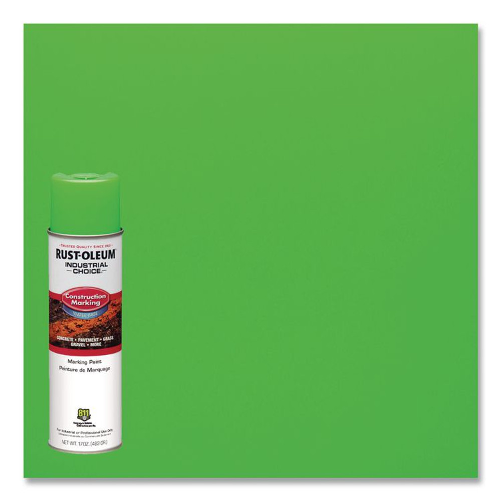 RUST-OLEUM CORPORATION 264700 Industrial Choice M1400 System Water-Based Construction Marking Paint, Gloss Fluorescent Green, 17 oz Aerosol Can, 12/Carton