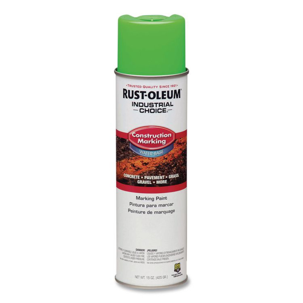 RUST-OLEUM CORPORATION 264700 Industrial Choice M1400 System Water-Based Construction Marking Paint, Gloss Fluorescent Green, 17 oz Aerosol Can, 12/Carton