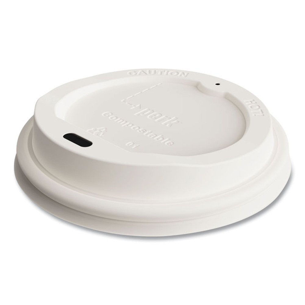 PERK 24394129 Compostable Plastic Hot Cup Lids, Fits 10 oz/12 oz/16 oz Hot Cups, White, 50/Pack