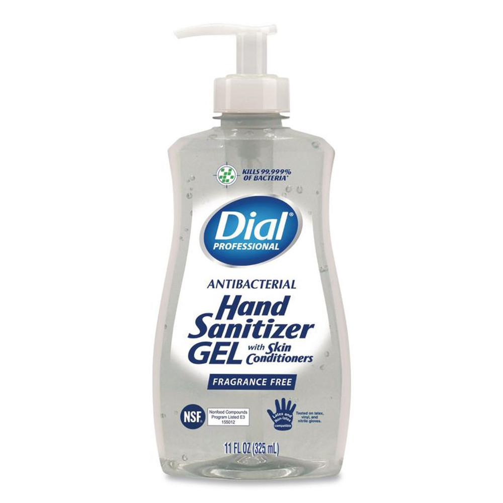 DIAL PROFESSIONAL 35482EA Gel Antibacterial Hand Sanitizer, Fragrance-Free, 11 oz Pump Bottle