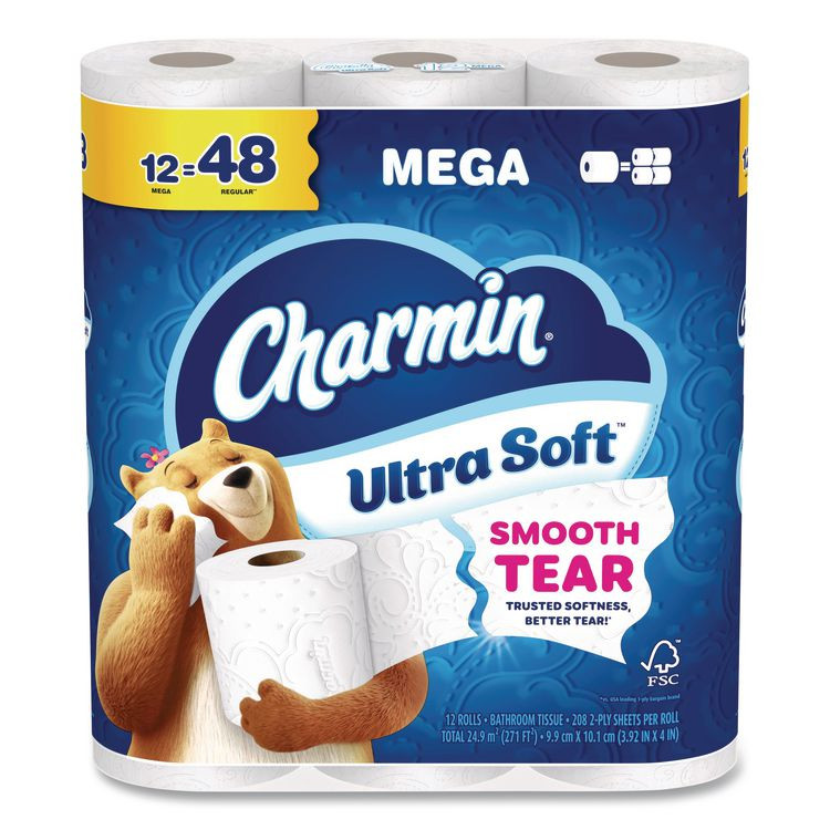PROCTER & GAMBLE Charmin® 17579PK Ultra Soft Bathroom Tissue, Mega Roll, Septic Safe, 2-Ply, White, 208 Sheets/Roll, 12 Rolls/Pack