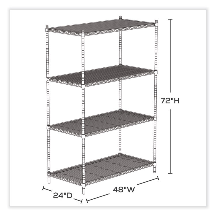 SAFCO PRODUCTS 5294GR Industrial Wire Shelving, Four-Shelf, 48w x 24d x 72h, Metallic Gray