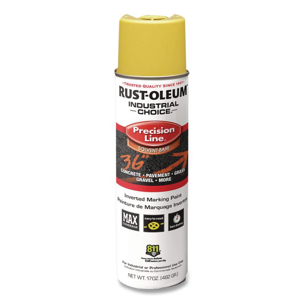 RUST-OLEUM CORPORATION 203025V Industrial Choice M1600 System Solvent-Based Precision Line Marking Paint, Flat Hi-Vis Yellow, 17 oz Aerosol Can, 12/Carton
