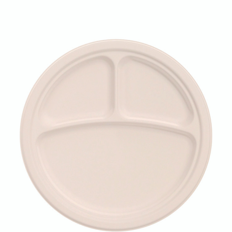 DART 10FBRP3 Compostable Molded Fiber Dinnerware, ProPlanet Seal, 3-Compartment Plate, 10.2" dia, Natural, 500/Carton