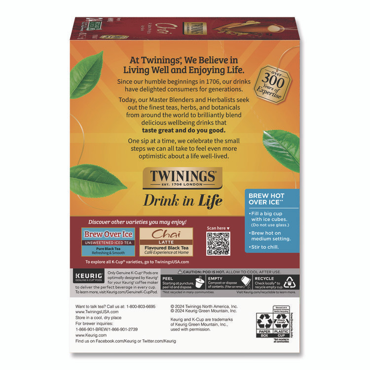 TWININGS NORTH AMERICA INC TNA09954 Tea K-Cups, Chai, 0.12 oz, 24/Box