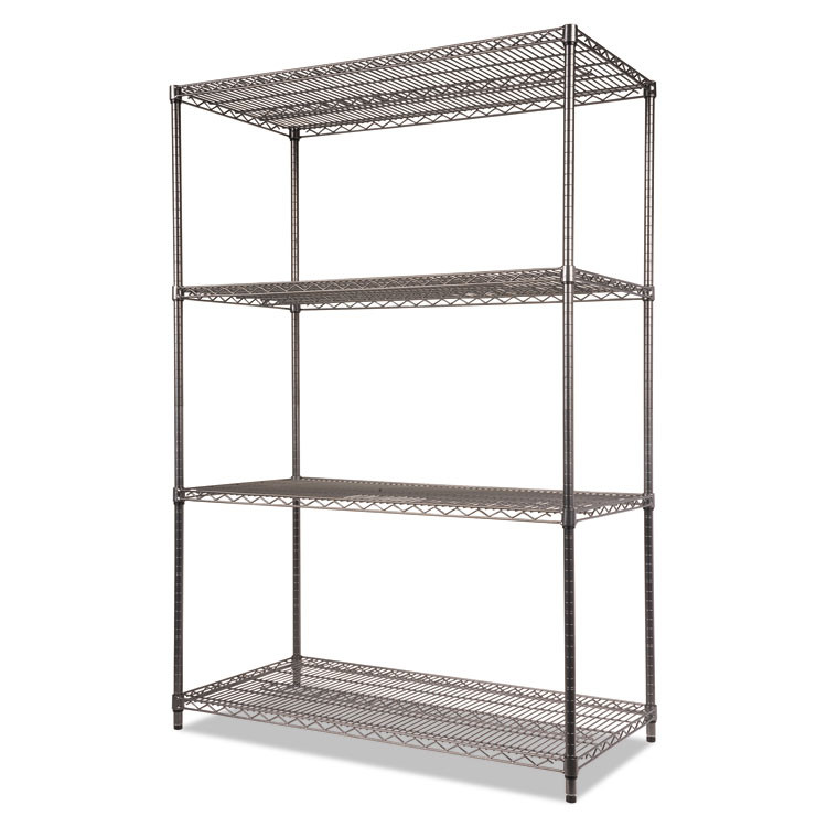ALERA SW50-4824BA Wire Shelving Starter Kit, Four-Shelf, 48w x 24d x 72h, Black Anthracite