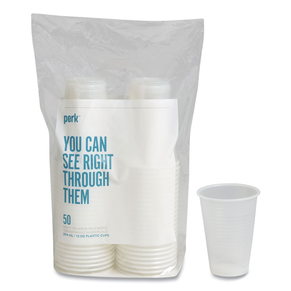 PERK 24393964 Plastic Cold Cups, 12 oz, Clear, 50/Pack