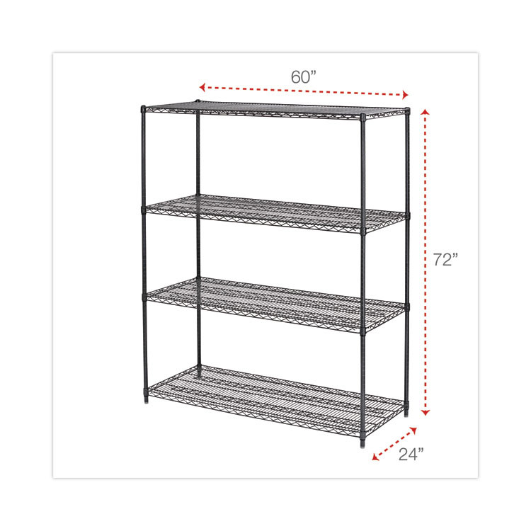 ALERA SW206024BA All-Purpose Wire Shelving Starter Kit, Four-Shelf, 60w x 24d x 72h, Black Anthracite Plus