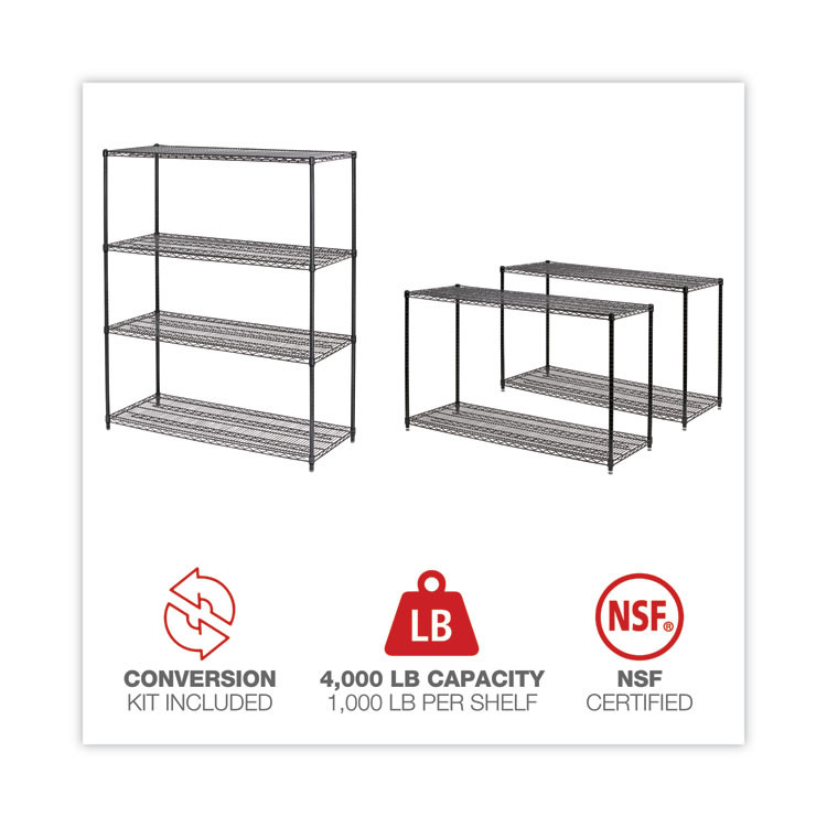 ALERA SW206024BA All-Purpose Wire Shelving Starter Kit, Four-Shelf, 60w x 24d x 72h, Black Anthracite Plus