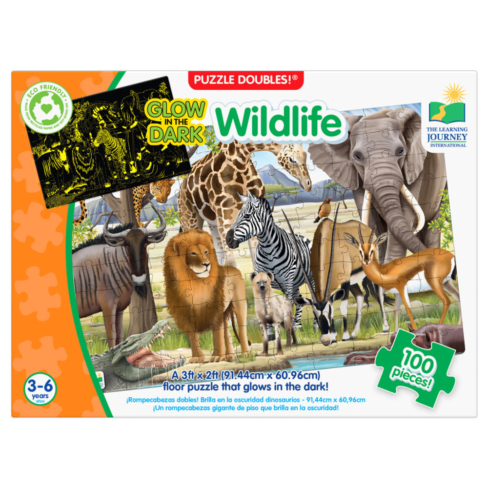 UNIVERSITY GAMES The Learning Journey International Puzzle Doubles - Glow In The Dark - Wildlife