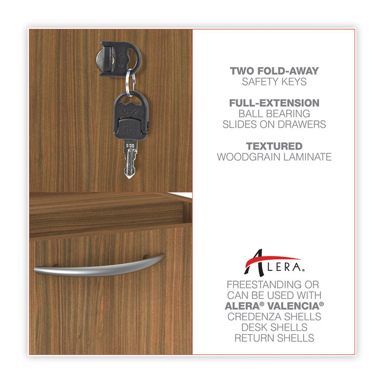 ALERA VA552222WA Alera Valencia Series Hanging Pedestal File, Left/Right, 2-Drawer: Box/File, Legal/Letter, Modern Walnut,15.63 x 20.5 x 19.25