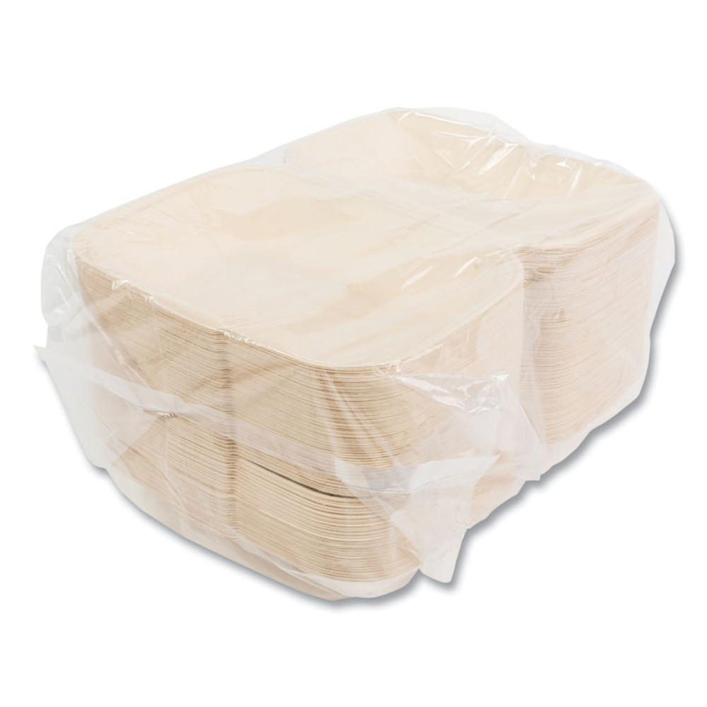 BOARDWALK HINGE96NPFA Bagasse PFAS-Free Food Containers, Hoagie/Hinged Lid, 1-Compartment, 6 x 3 x 9, Tan, Bamboo/Sugarcane, 250/Carton