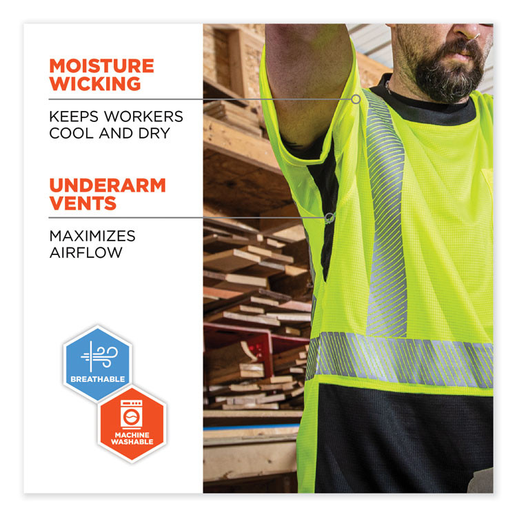 TENACIOUS HOLDINGS, INC. ergodyne® 23504 GloWear 8283BK Class 2 Lightweight Performance Hi-Vis T-Shirt, Polyester, Large, Lime