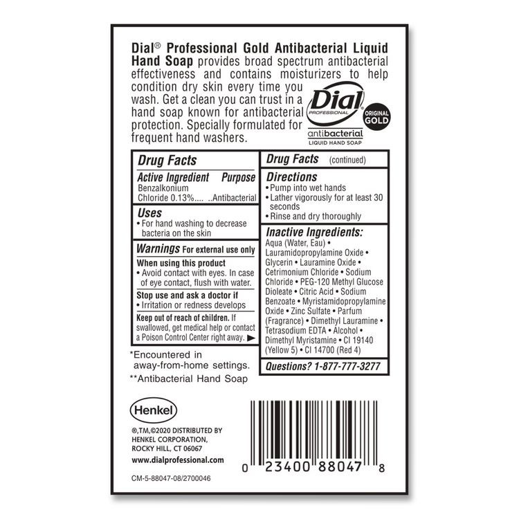 DIAL PROFESSIONAL 88047CT Gold Antibacterial Liquid Hand Soap, 1 gal, 4/Carton