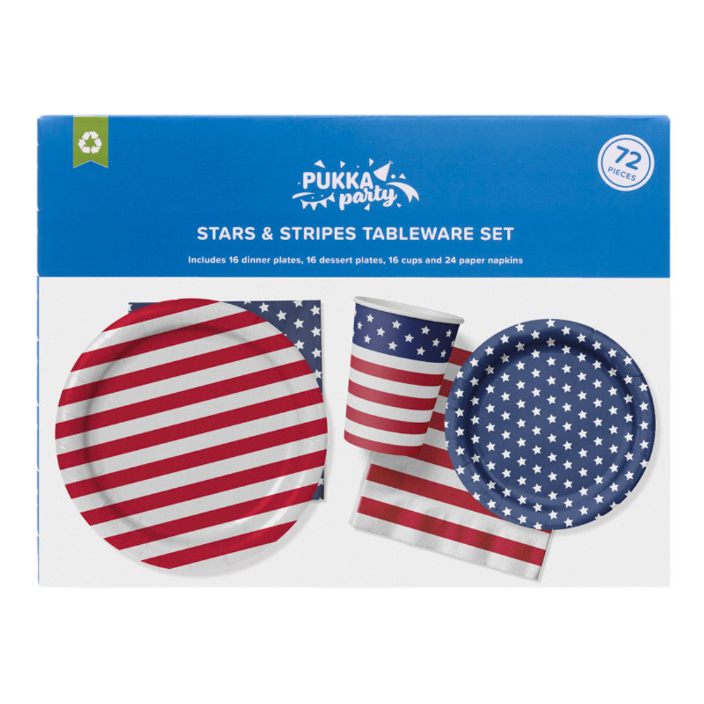 PUKKA PADS USA CORP Pukka Party USA Flag Tableware Set, 72 Pieces
