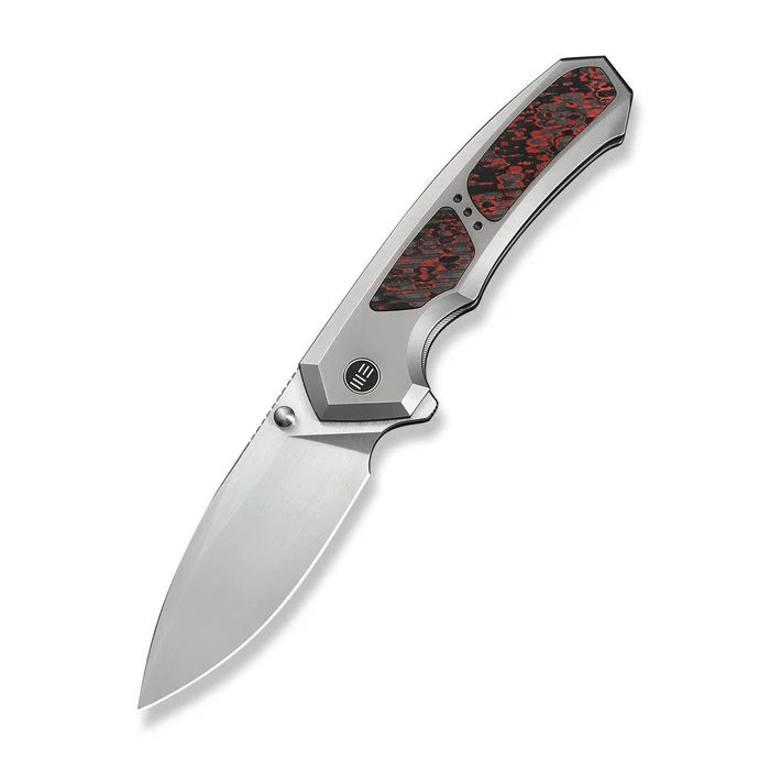 We Knife WE24088-4 Corwyn Flipper & Thumb Stud Knife Polished Bead Blasted Titanium Handle With Lava Flow FatCarbon Fiber Inlay (3.7"" Hand Rubbed Satin Bohler M390 Blade)