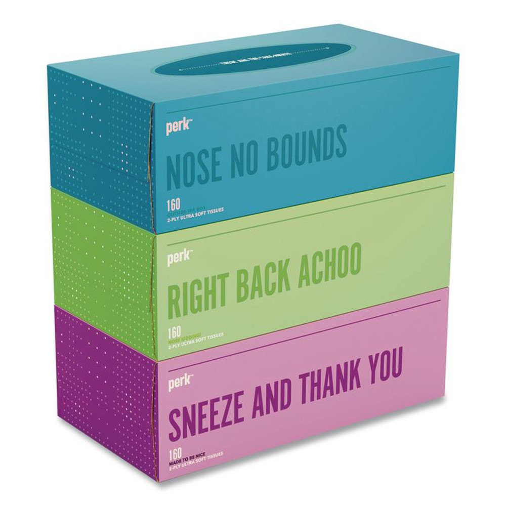 PERK PK57778CT Ultra Soft Standard Facial Tissue, 2-Ply, White, 160 Sheets/Box, 3 Boxes/Pack, 12 Packs/Carton