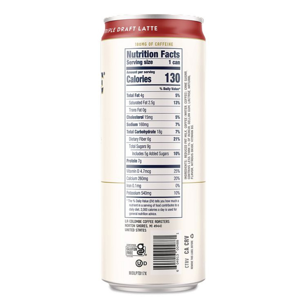 LA COLOMBE COFFEE ROASTERS LCT00501 Draft Latte Cold Brew, Triple Shot Espresso Latte, 11 oz Can, 12/Carton