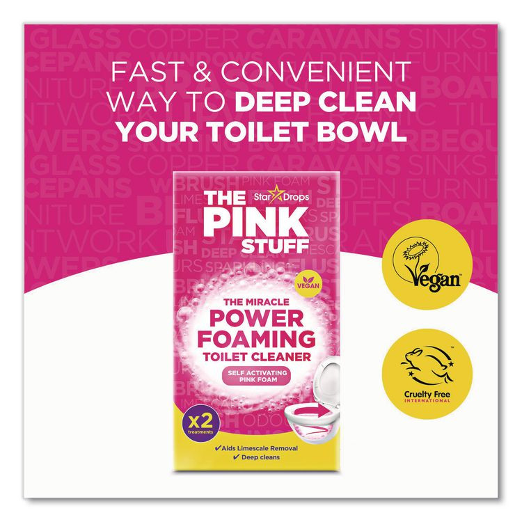 STAR BRANDS LIMITED The Pink Stuff 824996CT Miracle Power Foaming Toilet Cleaner, Fruity Scent, 3.5 oz Packet, 2 Packets/Box, 10 Boxes/Carton