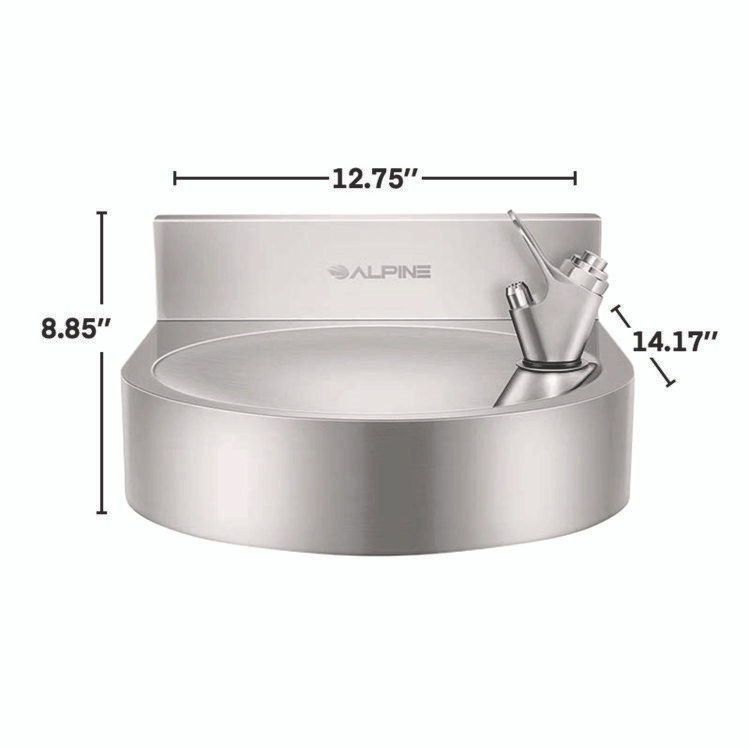 ALPINE INDUSTRIES ALP70001 Wall-Mounted Indoor/Outdoor Water Fountain, Single-Level, Non-Filtered, Non-Refrigerated, Silver
