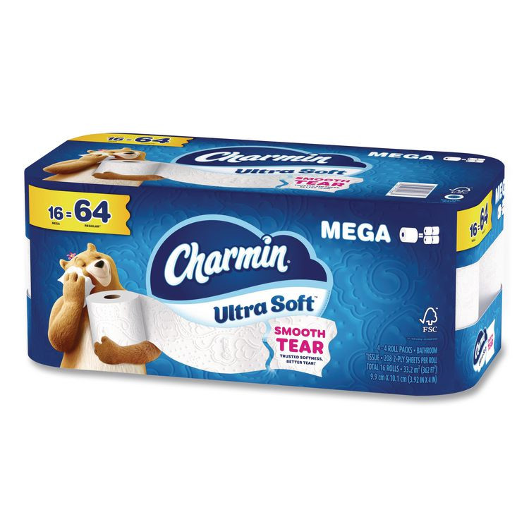 PROCTER & GAMBLE Charmin® 19266 Ultra Soft Bathroom Tissue, Septic Safe, 2-Ply, White, 208 Sheets/Roll, 16 Rolls/Carton