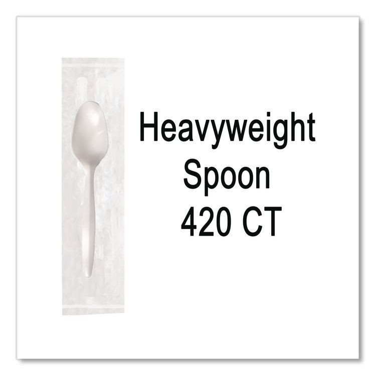 BERK ENTERPRISES INC Berkley Square 90187 Elegant Dinnerware Heavyweight Cutlery, Individually Wrapped, Spoon, Plastic, White, 420/Box