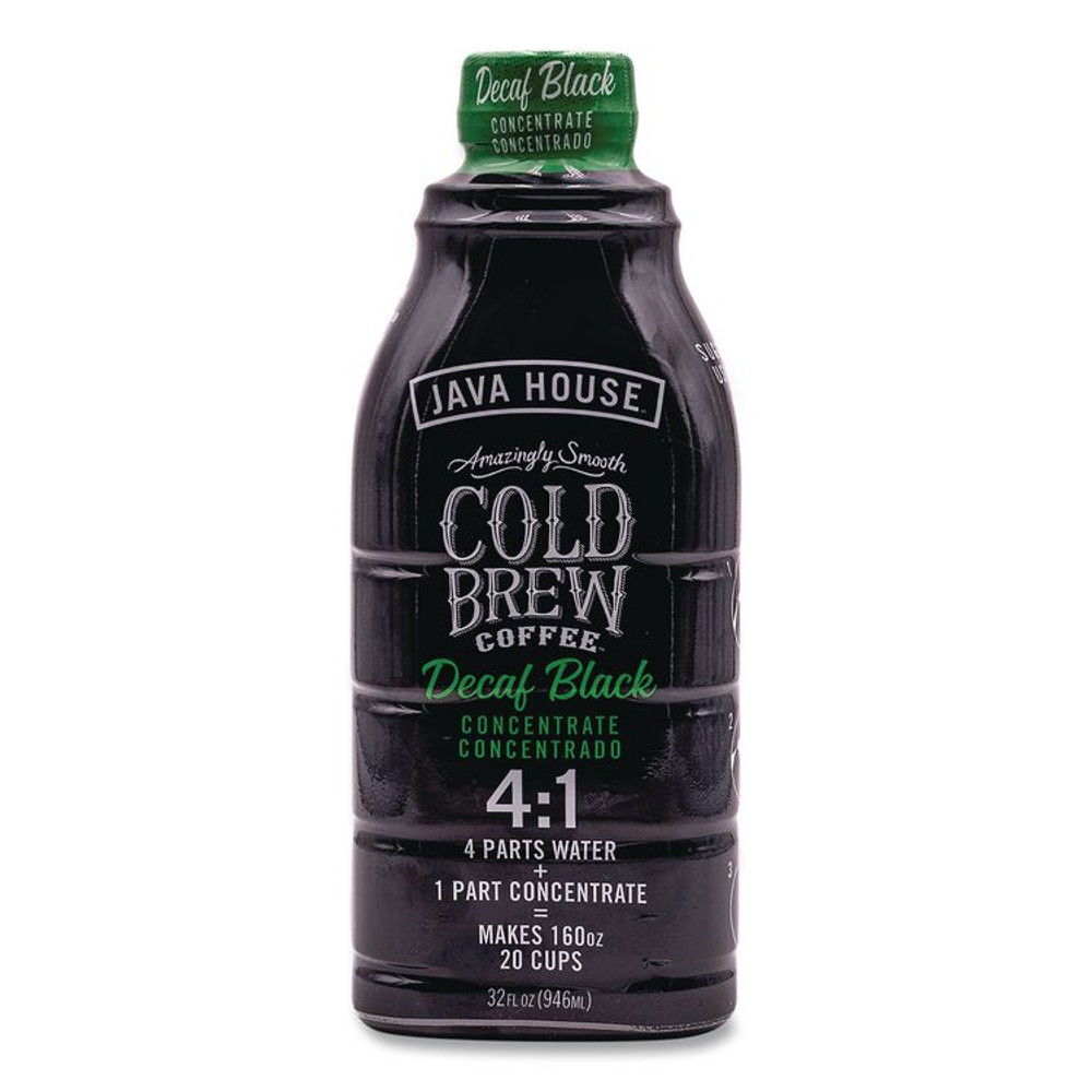 JAVA HOUSE HFP01809 Cold Brew Coffee Concentrate, Decaf Black, 32 oz Bottle