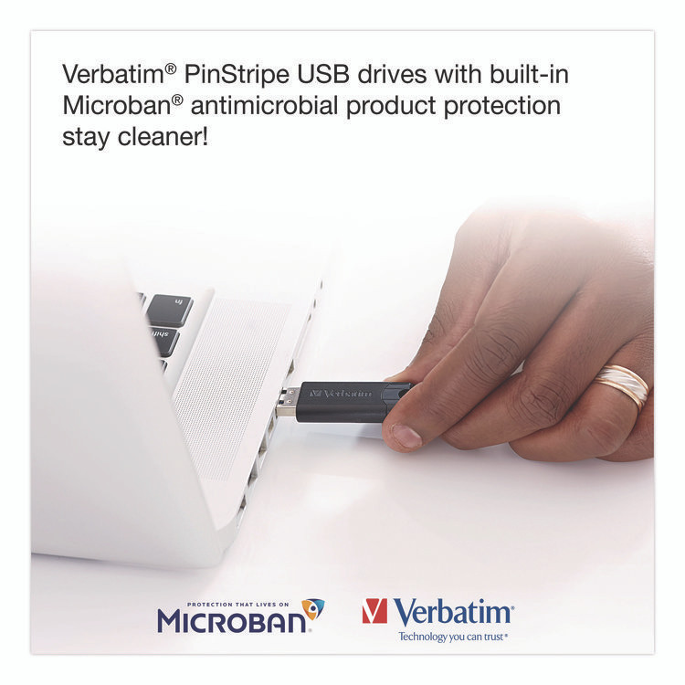 VERBATIM CORPORATION 70902 Pinstripe USB 3.2 Flash Drive, 32 GB, Black 10/Pack