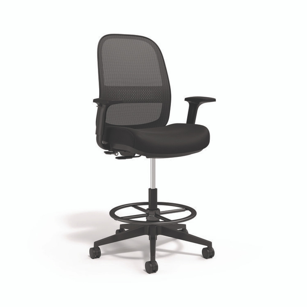 UNION & SCALE UN60992 Essentials Mesh Back Drafting Stool, Adjustable Lumbar Support, Supports Up to 275 lb, 26.6" to 33.6" Seat Height, Black