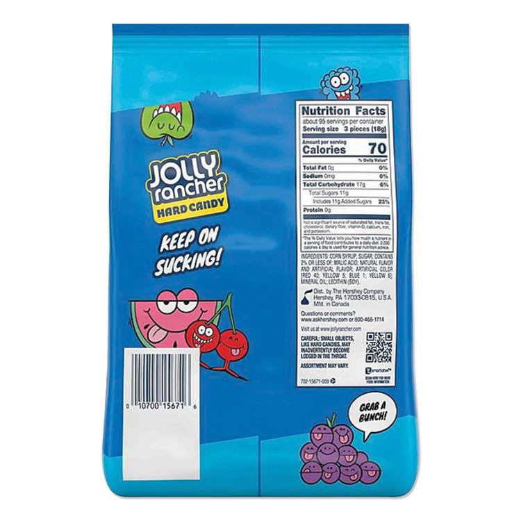 THE HERSHEY COMPANY Jolly Rancher® HEC15671 Original Hard Candy, Assorted, Individually Wrapped, 60 oz