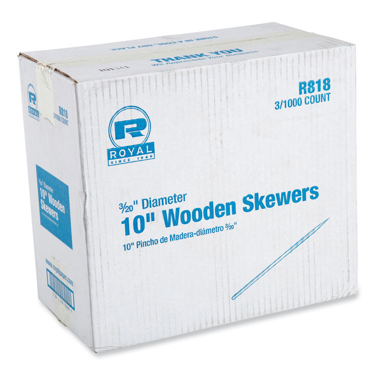 AMERCAREROYAL R818 Wooden Skewers, 10", Natural, 1,000/Box, 3 Boxes/Carton