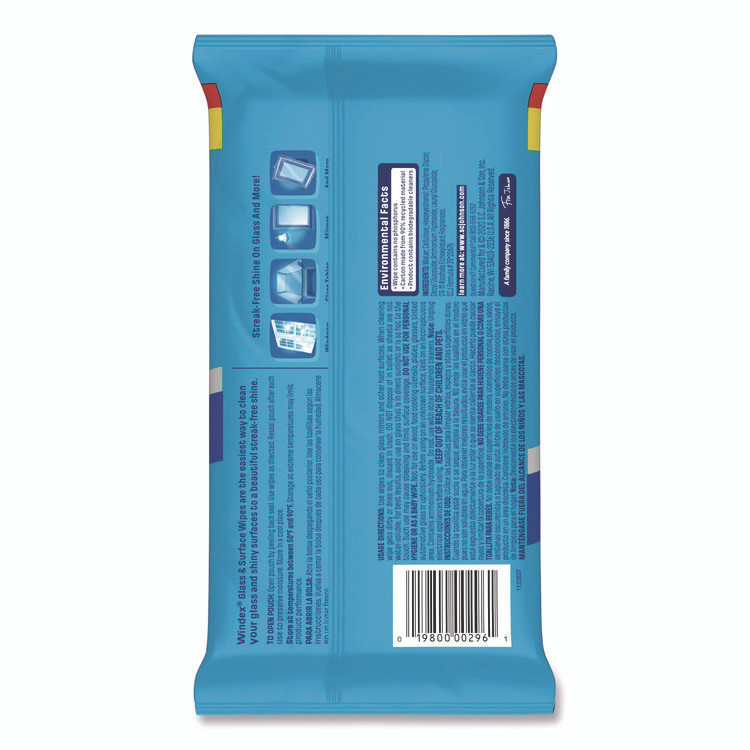SC JOHNSON Windex® 378032EA Glass and Surface Wet Wipe, Cloth, 7 x 8, Unscented, White, 38/Pack
