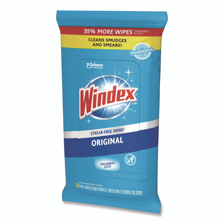 SC JOHNSON Windex® 378032EA Glass and Surface Wet Wipe, Cloth, 7 x 8, Unscented, White, 38/Pack
