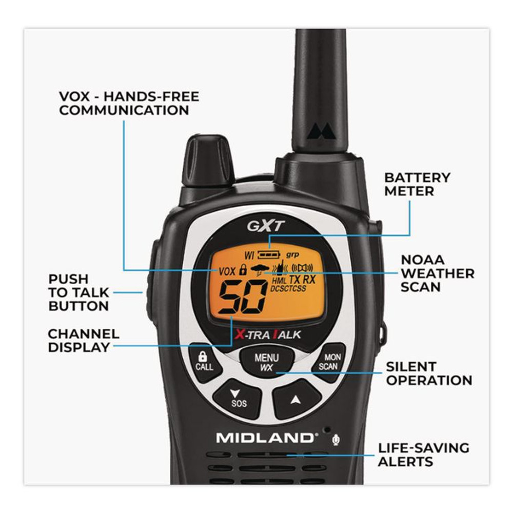 MIDLAND RADIO GXT1000VP4 GXT1000VP4 Two-Way Radio, 2 Radios, 50 Channels