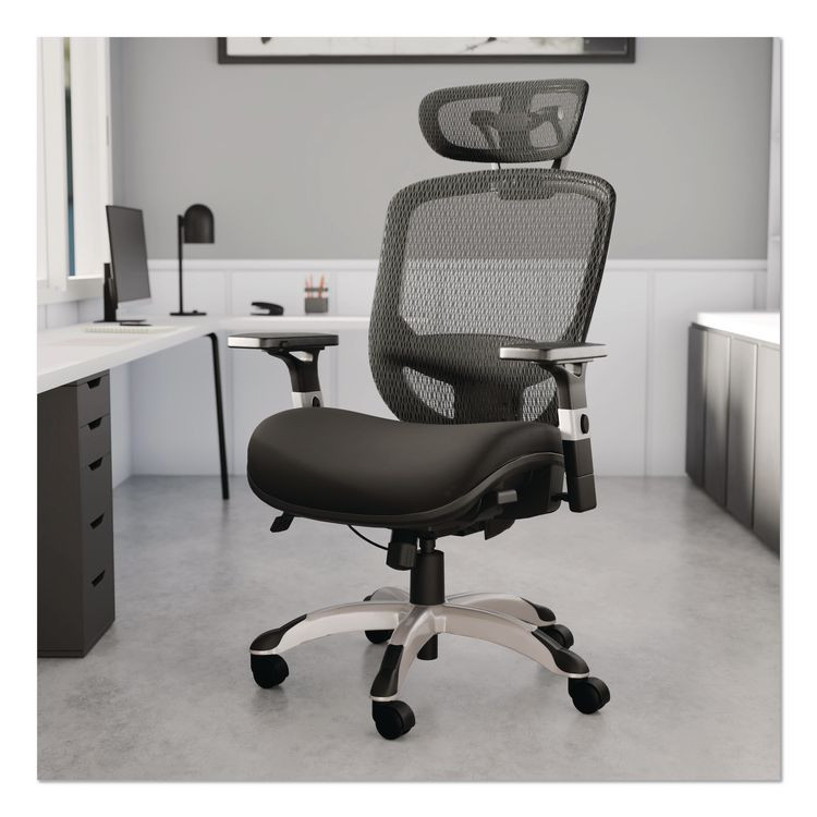 ALERA MV41B19 Minerva Big and Tall Chair, Supports Up to 400 lb, 17.48" to 21.73" Seat Height, Black Seat, Black Back, Black Base