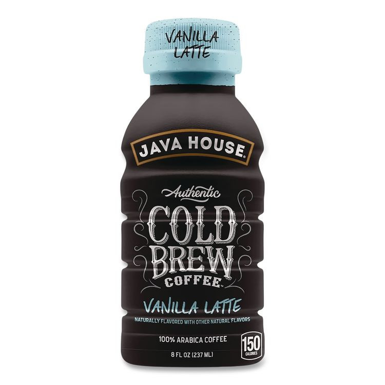 JAVA HOUSE HFP01785 Cold Brew Coffee, Vanilla Latte, 8 oz Bottle, 24/Carton