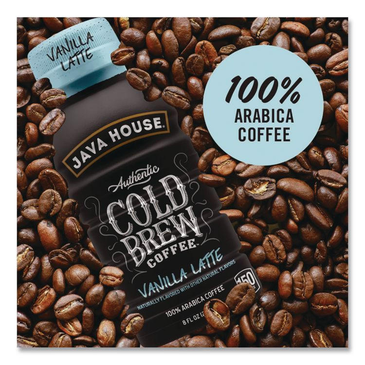 JAVA HOUSE HFP01785 Cold Brew Coffee, Vanilla Latte, 8 oz Bottle, 24/Carton