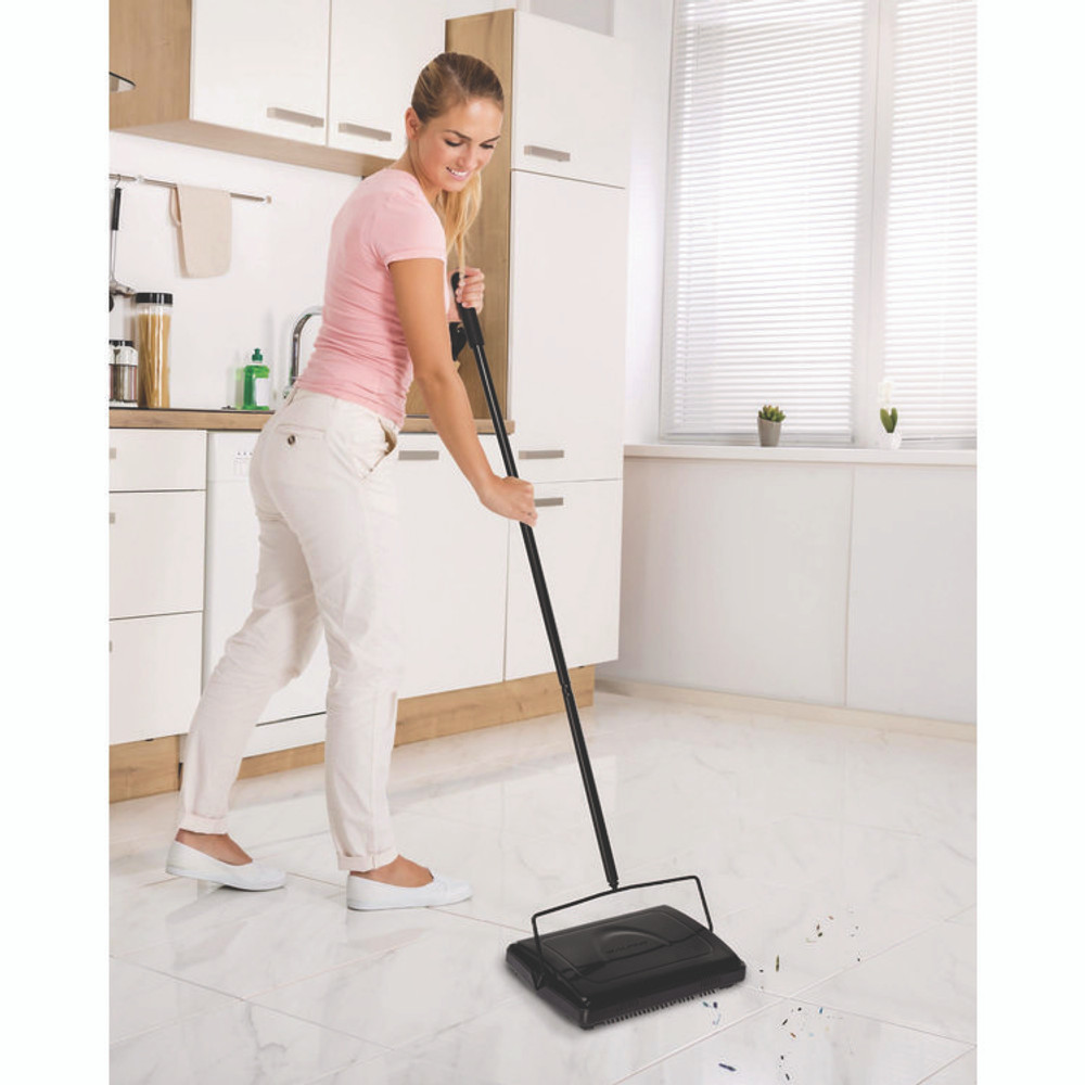 ALPINE INDUSTRIES ALP469BLKNEW Manual Triple Brush Carpet and Floor Sweeper, 42.5" Handle, Black