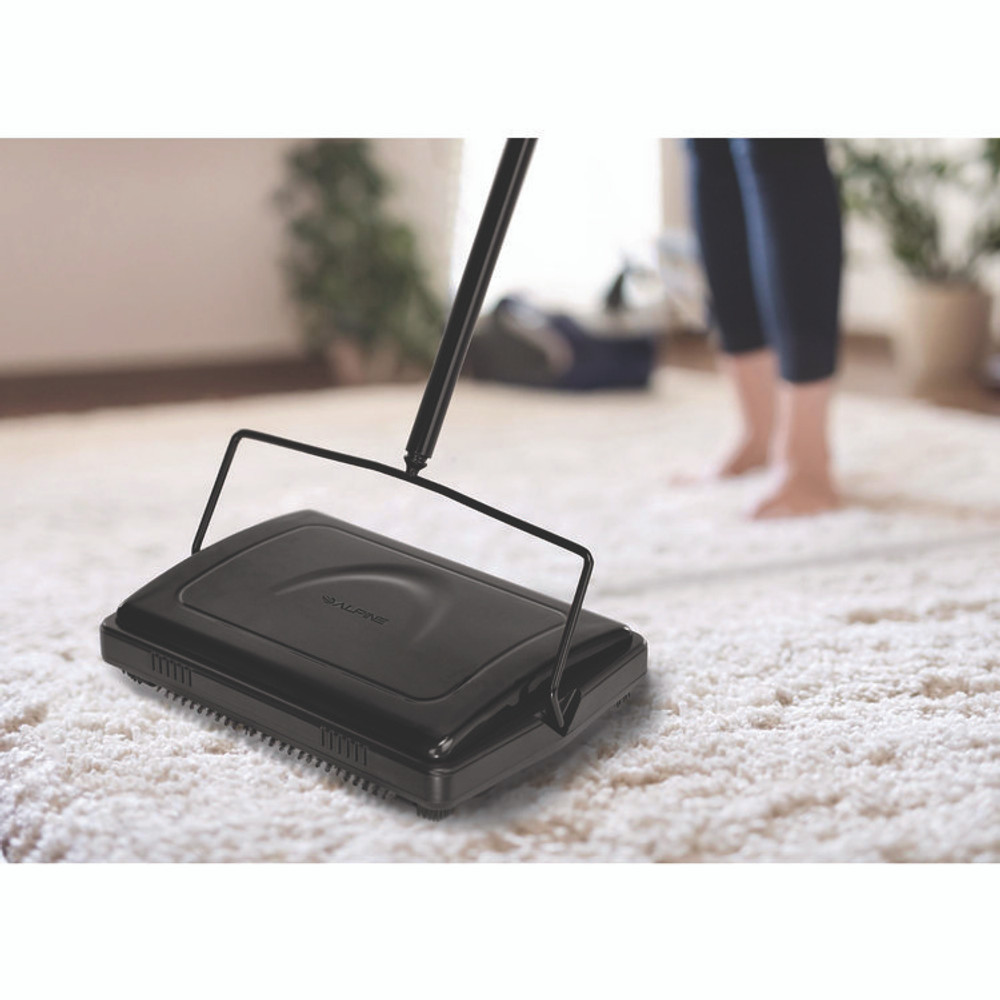 ALPINE INDUSTRIES ALP469BLKNEW Manual Triple Brush Carpet and Floor Sweeper, 42.5" Handle, Black