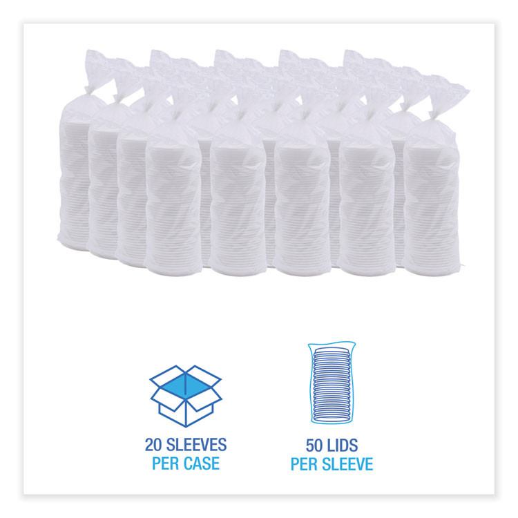 BOARDWALK DEERHLIDW Deerfield Hot Cup Lids, Fits 10 oz to 20 oz Boardwalk Deerfield Hot Cups, Plastic, White, 50/Pack, 20 Packs/Carton