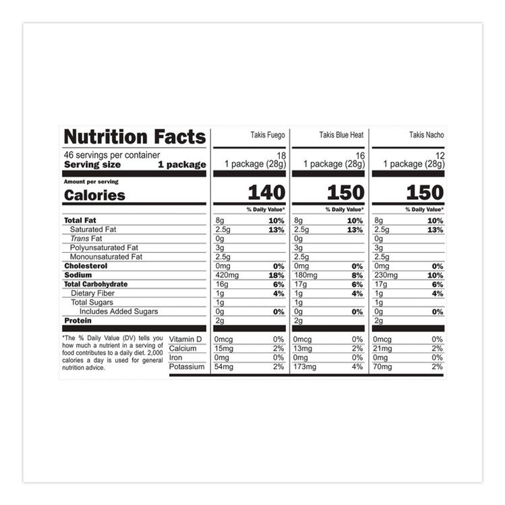GRUPO BIMBO Takis® BAR04896 Hero Pack Tortilla Chips, Blue Heat/Fuego/Intense Nacho, 1 oz Bag, 46/Carton