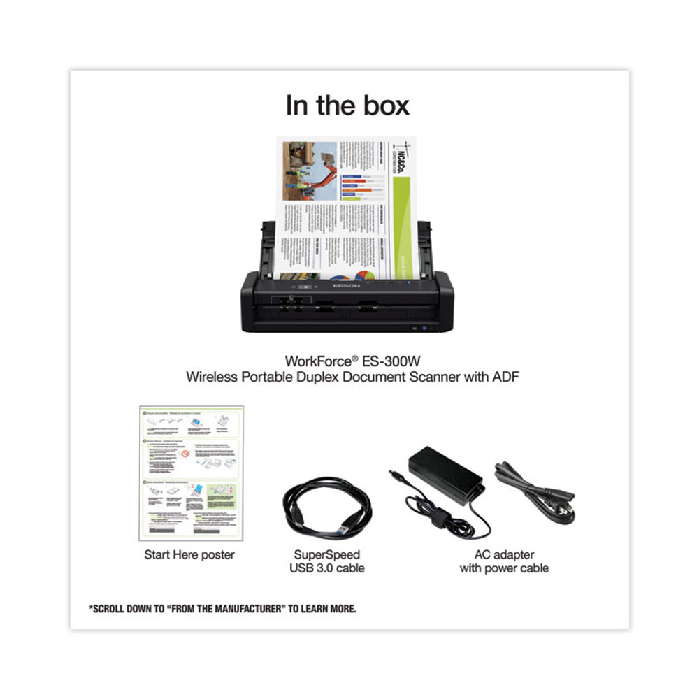 EPSON AMERICA, INC. B11B242201SE WorkForce ES-300W Wireless Scanner, Scans Up to 8.5 x 44, 600 dpi Optical Resolution