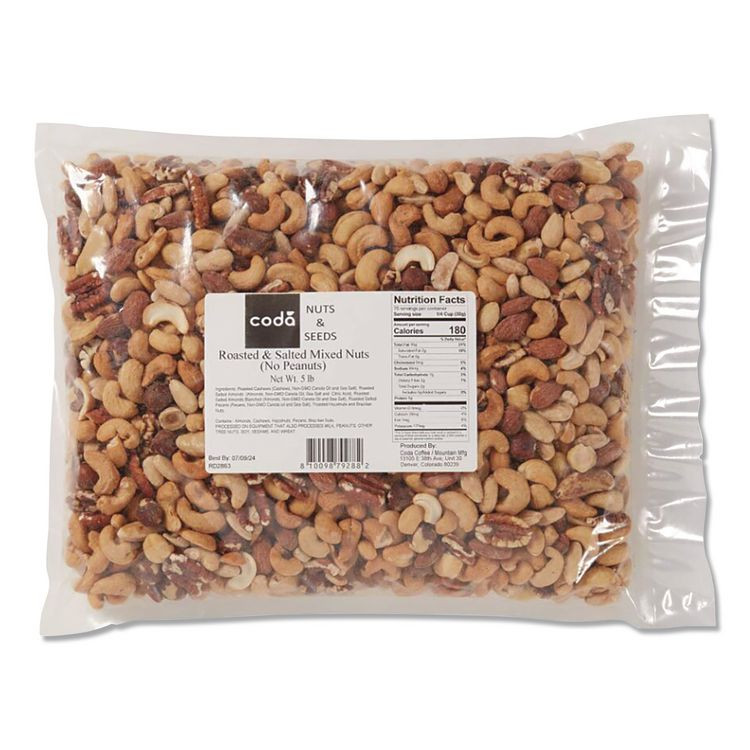 PERFORMANCE FOOD GROUP Mountain Manufacturing™ CDA92926 Coda Roasted and Salted Mixed Nuts, 5 lb Bag, 4/Carton