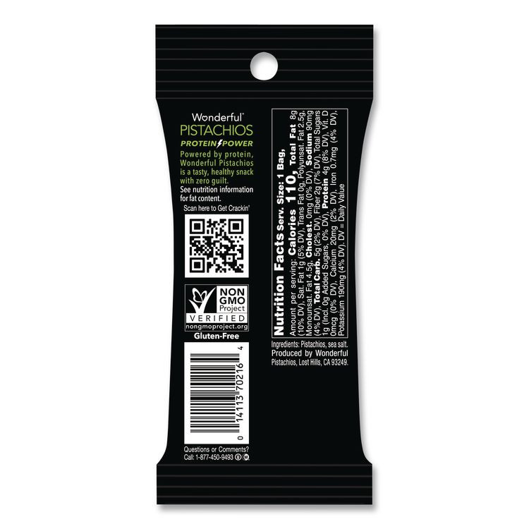 PARAMOUNT FARMS INC. 70217 Wonderful Pistachios In Shell Roasted and Salted, 1.5 oz Bag, 12 Bags/Box