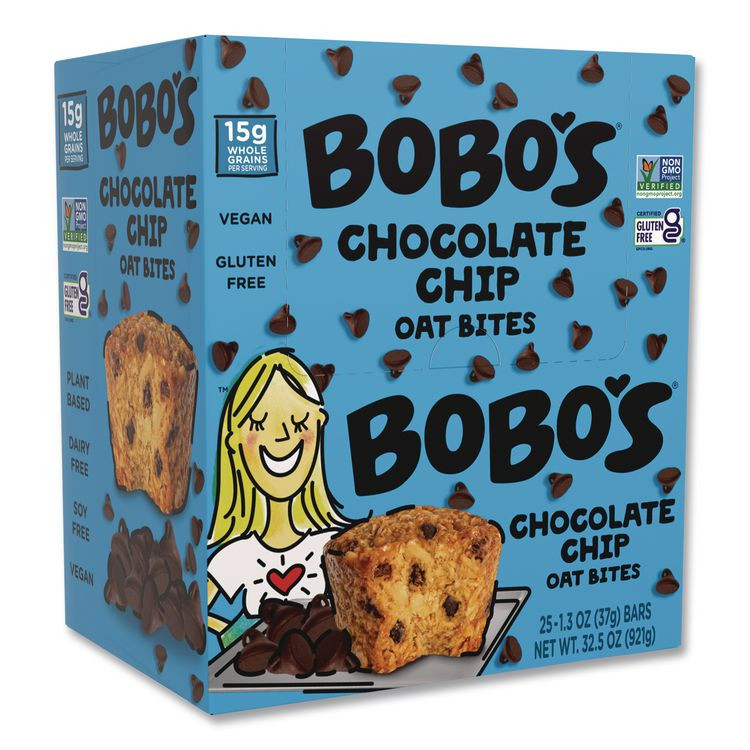 BOBO'S 00214 Oatmeal Bites, Chocolate Chip, 1.3 oz Individually Wrapped, 25/Box